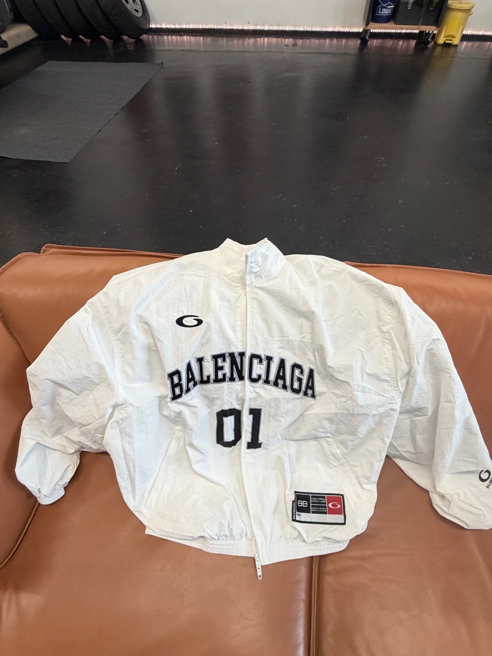 Balenciaga White Windbreaker Jacket with '01' Graphic